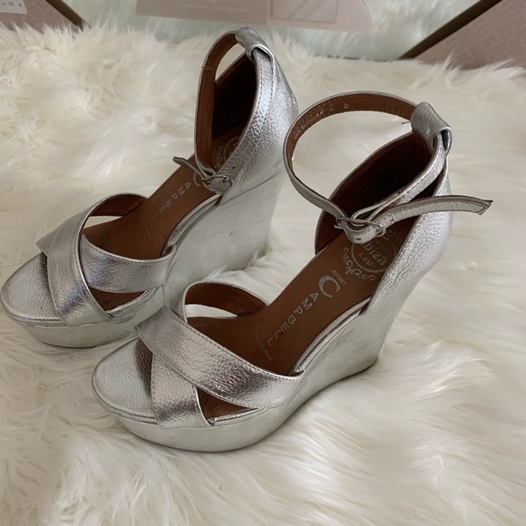 silver wedge heels